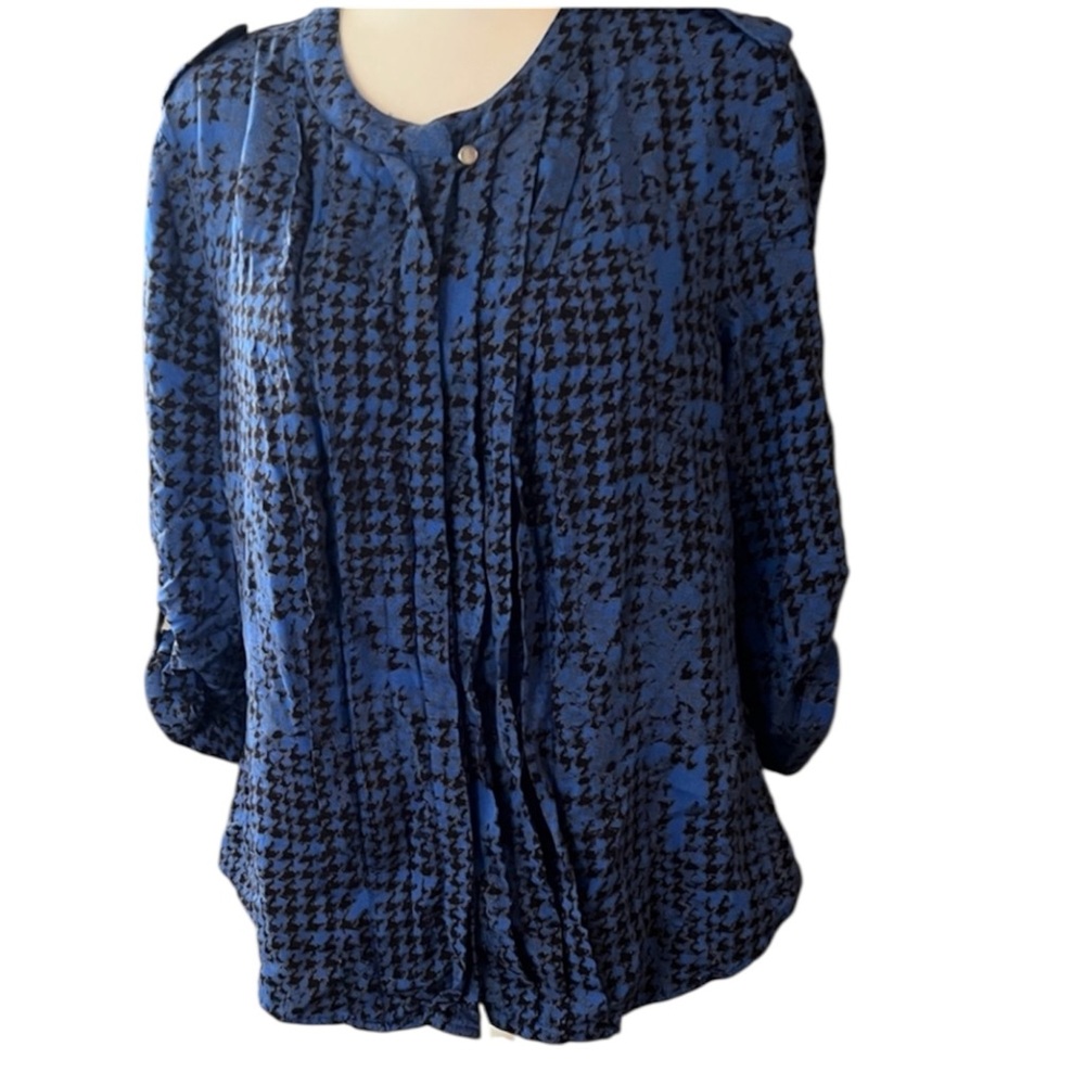 a.n.a Blue Black Houndstooth Blouse XL